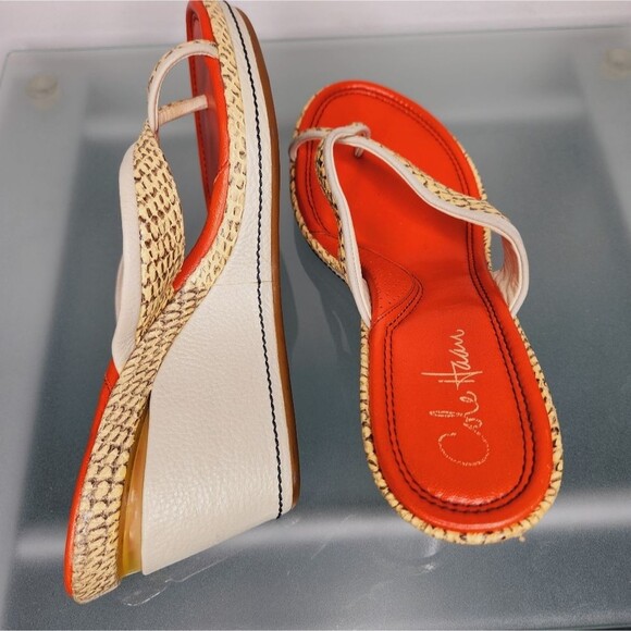 Cole Haan Orange and Cream Wedge Sandals - Picture 7 of 9